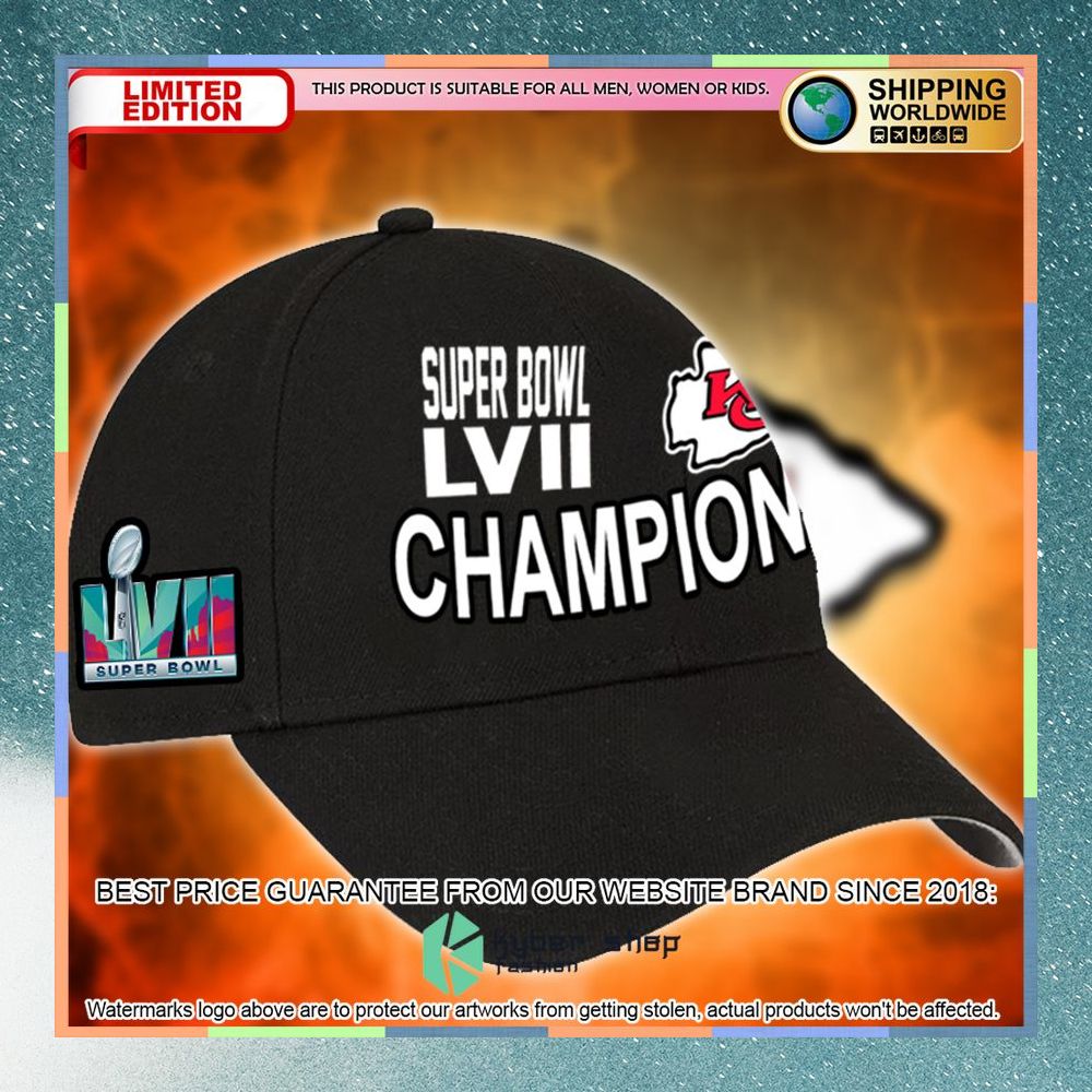 Kansas City Chiefs Champions Super Bowl LVII black Cap 5 Kansas City Chiefs Champions Super Bowl LVII black Cap word2