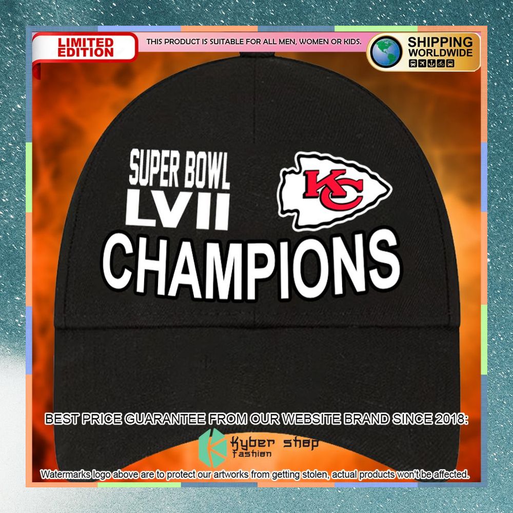 Kansas City Chiefs Champions Super Bowl LVII black Cap 8 Kansas City Chiefs Champions Super Bowl LVII black Cap word2
