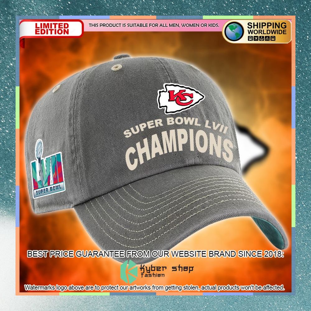 Kansas City Chiefs Super Bowl LVII Champions grey Cap 4 Kansas City Chiefs Super Bowl LVII Champions grey Cap word2