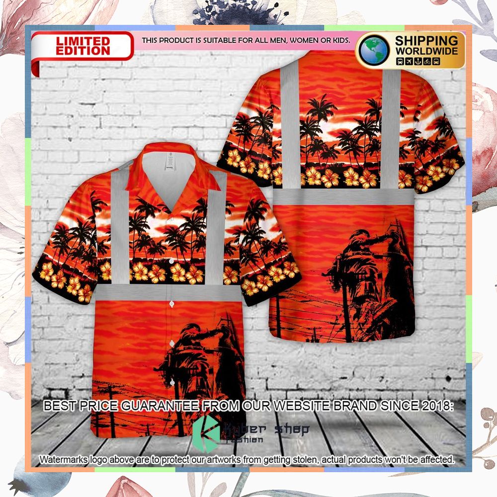 Lineman Tropical Sunset Hawaiian Shirt 3 Lineman Tropical Sunset Hawaiian Shirt word1