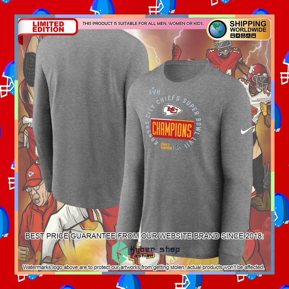 Men's Kansas City Chiefs Heather Gray Super Bowl LVII Champions Trophy Long Sleeve T-Shirt 4 Men's Kansas City Chiefs Heather Gray Super Bowl LVII Champions Trophy Long Sleeve T-Shirt word3