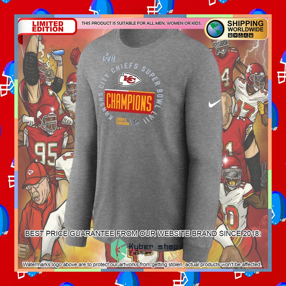 Men's Kansas City Chiefs Heather Gray Super Bowl LVII Champions Trophy Long Sleeve T-Shirt 5 Men's Kansas City Chiefs Heather Gray Super Bowl LVII Champions Trophy Long Sleeve T-Shirt word3