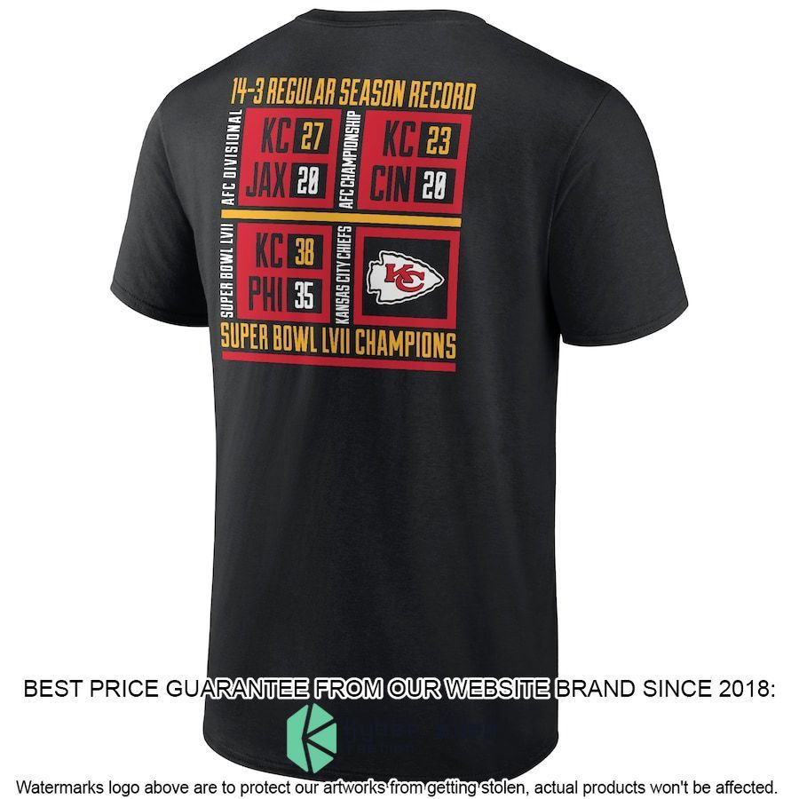 Men's Kansas City Chiefs Super Bowl LVII Champions Scoreboard Showcase Schedule T-Shirt 3 Men's Kansas City Chiefs Super Bowl LVII Champions Scoreboard Showcase Schedule T-Shirt word2