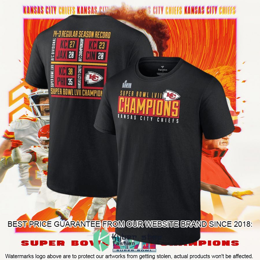 Men's Kansas City Chiefs Super Bowl LVII Champions Scoreboard Showcase Schedule T-Shirt 4 Men's Kansas City Chiefs Super Bowl LVII Champions Scoreboard Showcase Schedule T-Shirt word2