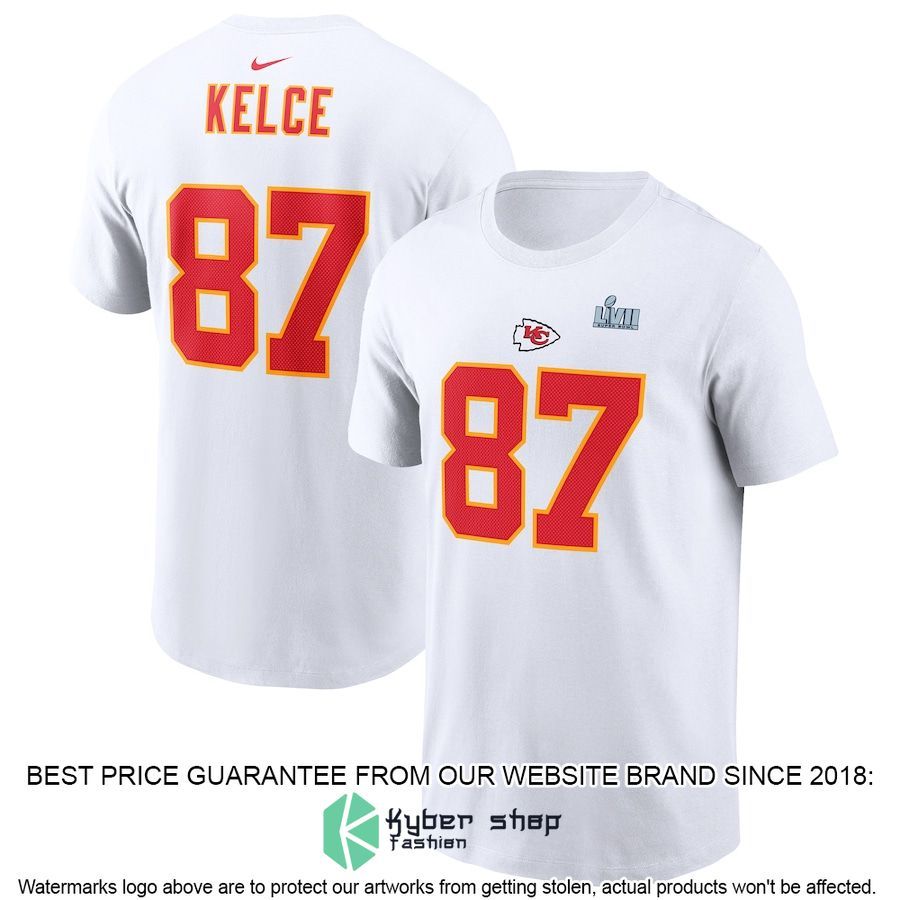 Men's Kansas City Chiefs Travis Kelce Nike White Super Bowl LVII T-Shirt