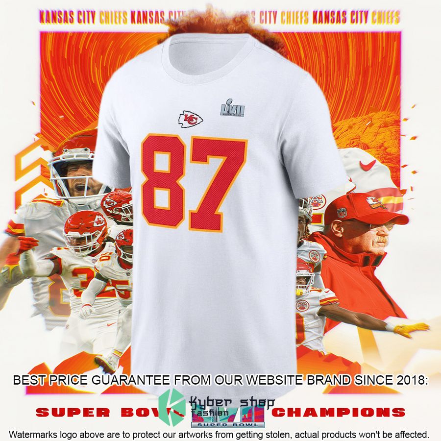 Men's Kansas City Chiefs Travis Kelce Nike White Super Bowl LVII T-Shirt 5 Men's Kansas City Chiefs Travis Kelce Nike White Super Bowl LVII T-Shirt word1