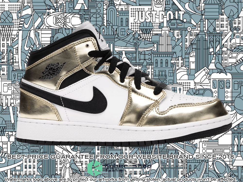 Metallic Gold Black White Air Jordan 1 Mid word1