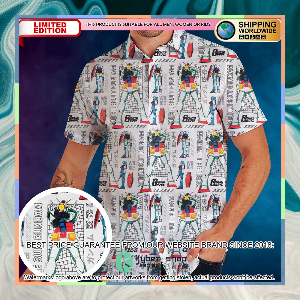Mobile Suit Gundam Pattern Hawaiian Shirt 6 Mobile Suit Gundam Pattern Hawaiian Shirt word2
