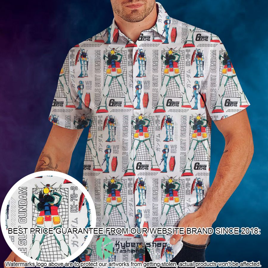 Mobile Suit Gundam Pattern Hawaiian Shirt word3
