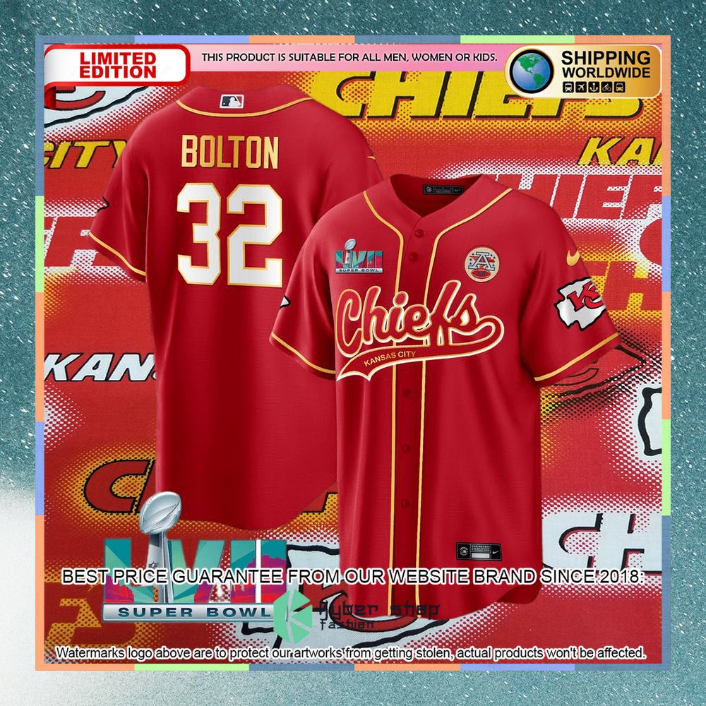 Nick Bolton 32 Kansas City Chiefs Super Bowl LVII Baseball Jersey 4 nick bolton 32 kansas city chiefs super bowl lvii baseball jersey 2 960