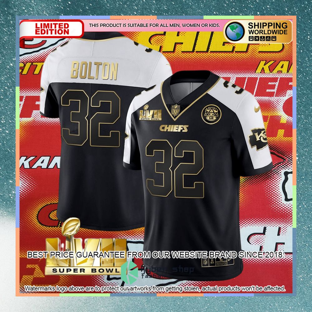 Nick Bolton 32 Super Bowl LVII Kansas City Chiefs Black White Alternate Football Jersey 4 nick bolton 32 super bowl lvii kansas city chiefs black white alternate football jersey 2 705