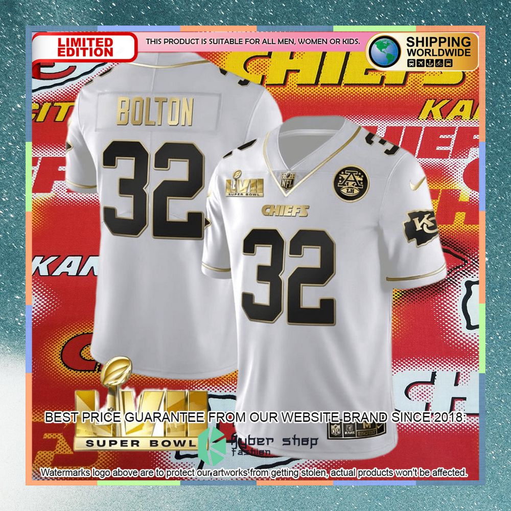 Nick Bolton 32 Super Bowl LVII Kansas City Chiefs White GOLD Football Jersey 4 nick bolton 32 super bowl lvii kansas city chiefs white gold football jersey 2 793