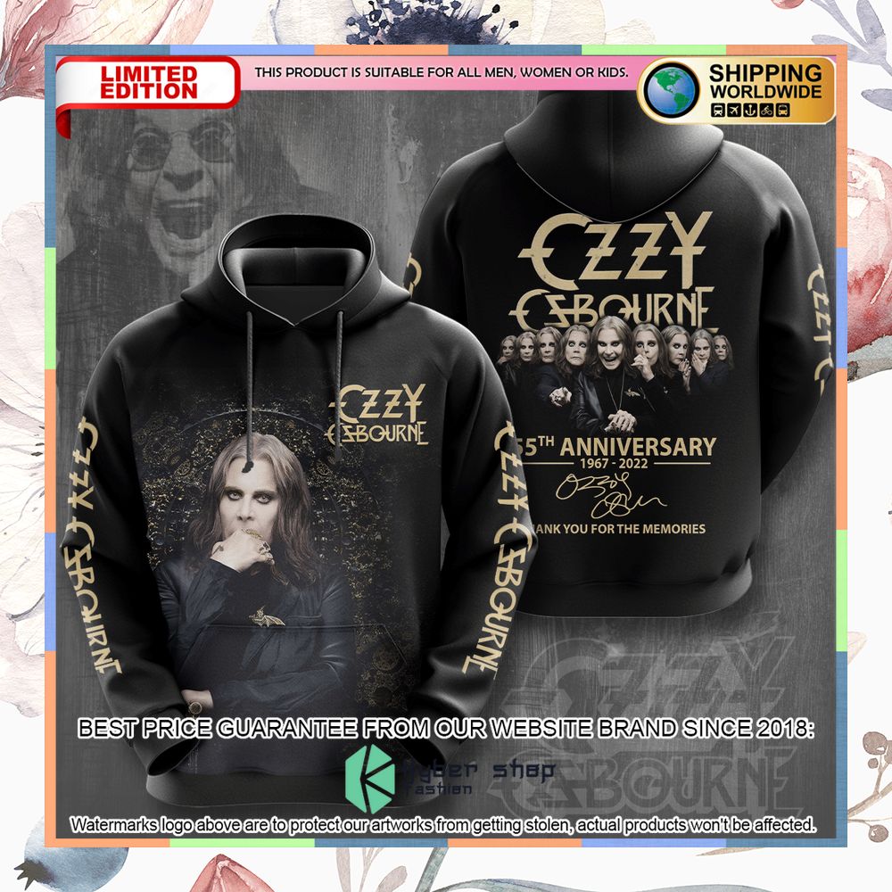 Ozzy Osbourne 55Th Anniversary Thanks For The Memories Black T Shirt 6 ozzy osbourne 55th anniversary thanks for the memories black t shirt 3 661