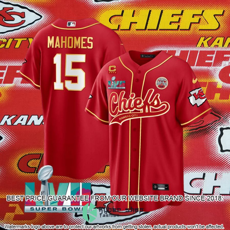 patrick mahomes 15 kansas city chiefs super bowl lvii baseball jersey 2 911