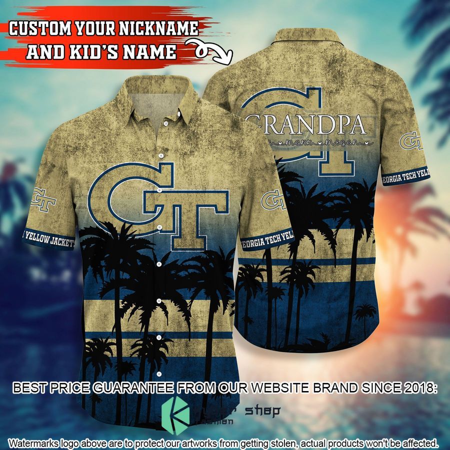 personalized georgia tech yellow jackets ncaa tropical aloha hawaiian shirt shorts 1 160