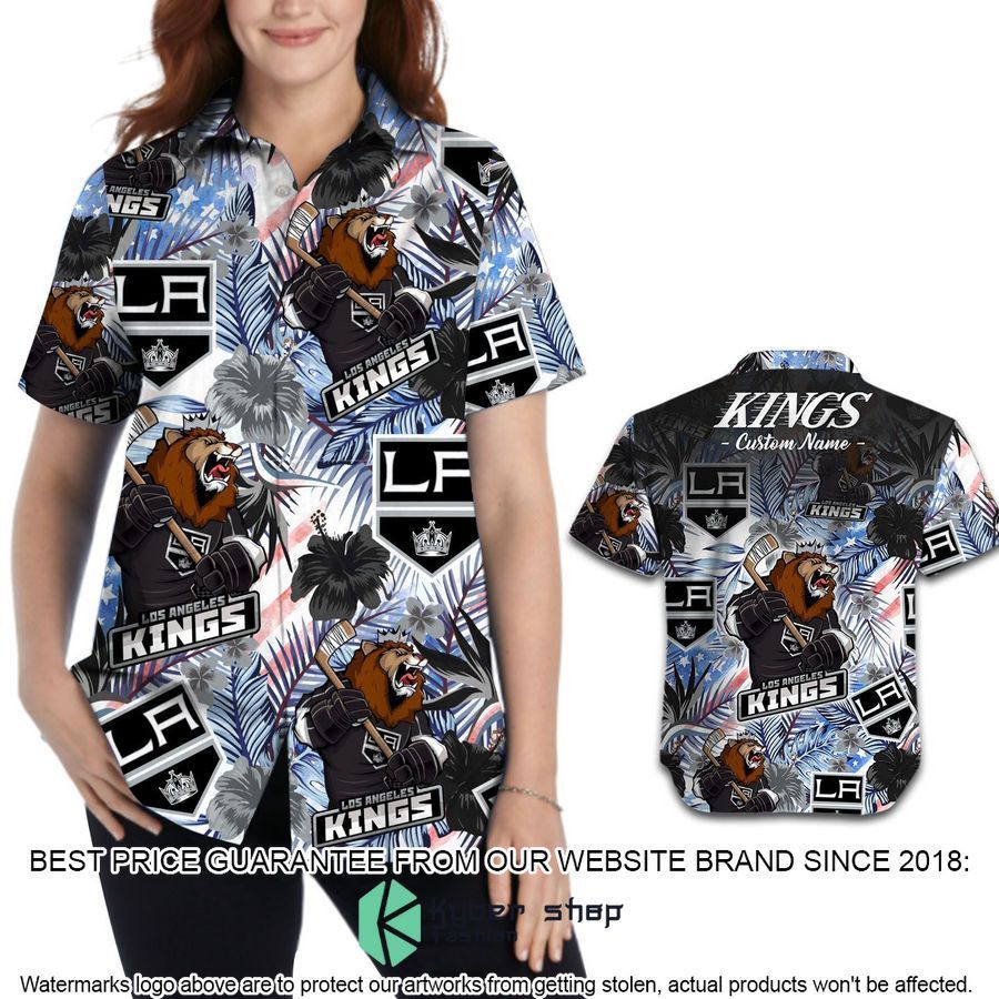 personalized los angeles kings tropical floral america flag hawaiian shirt shorts 2 858