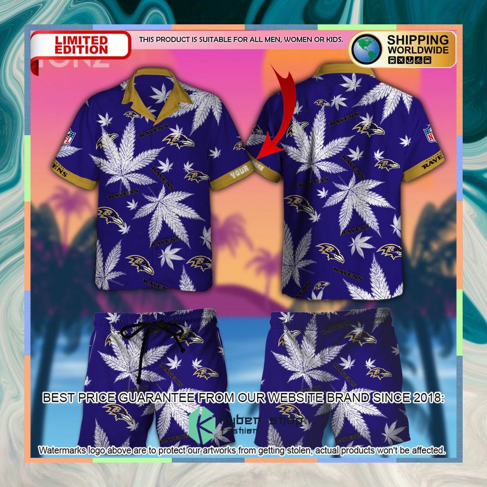 Personalized NFL Weed Cannabis Baltimore Ravens Hawaiian Shirt, Shorts 3 personalized nfl weed cannabis baltimore ravens hawaiian shirt shorts 1 49