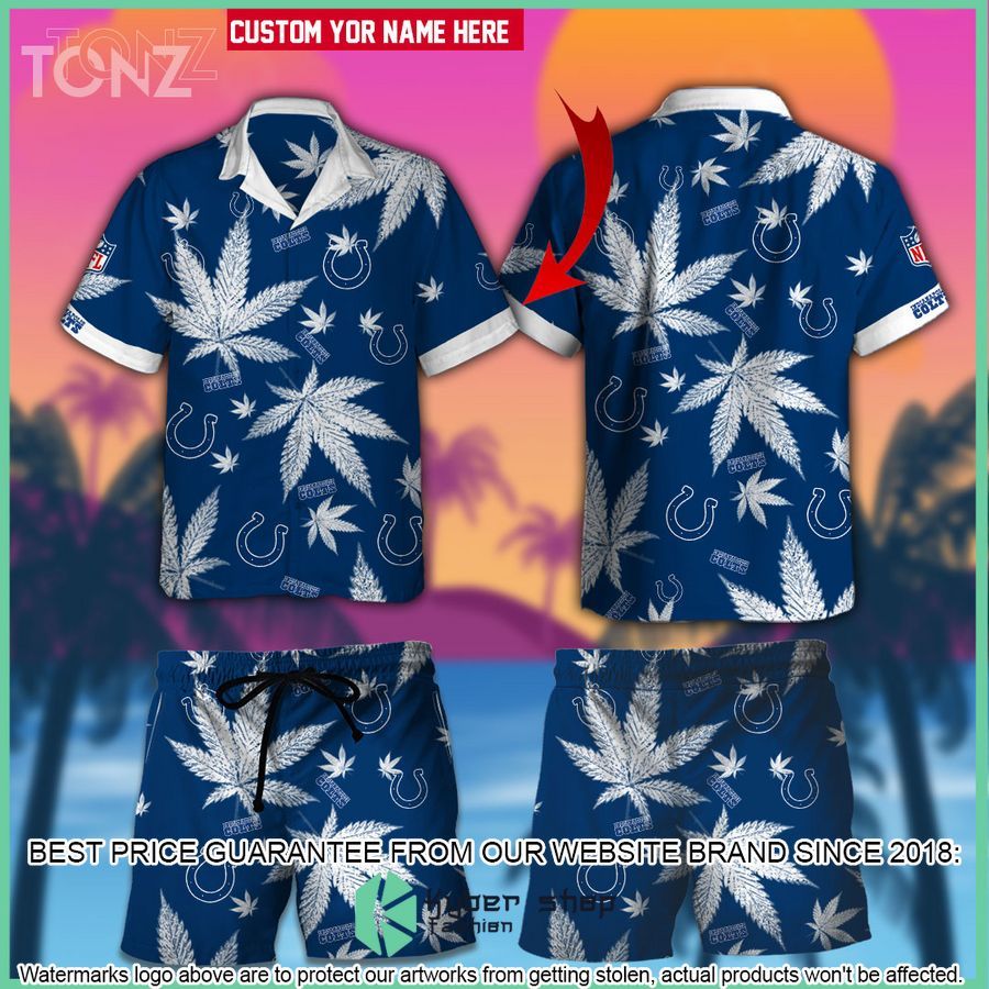 personalized nfl weed cannabis indianapolis colts hawaiian shirt shorts 1 439