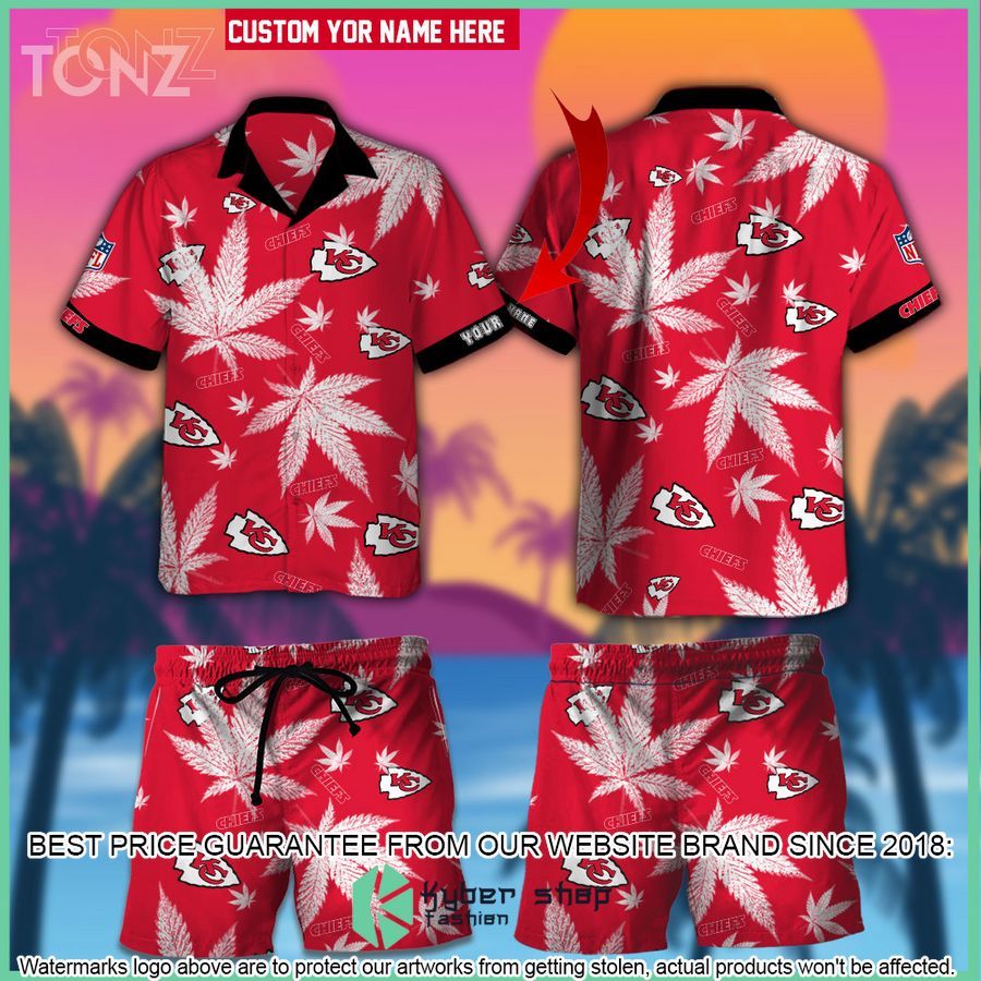personalized nfl weed cannabis kansas city chiefs hawaiian shirt shorts 1 543