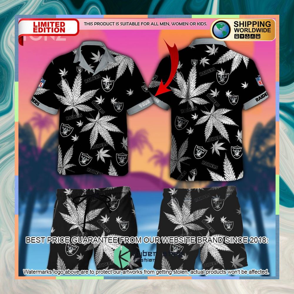 Personalized NFL Weed Cannabis Las Vegas Raiders Hawaiian Shirt, Shorts 3 personalized nfl weed cannabis las vegas raiders hawaiian shirt shorts 1 866
