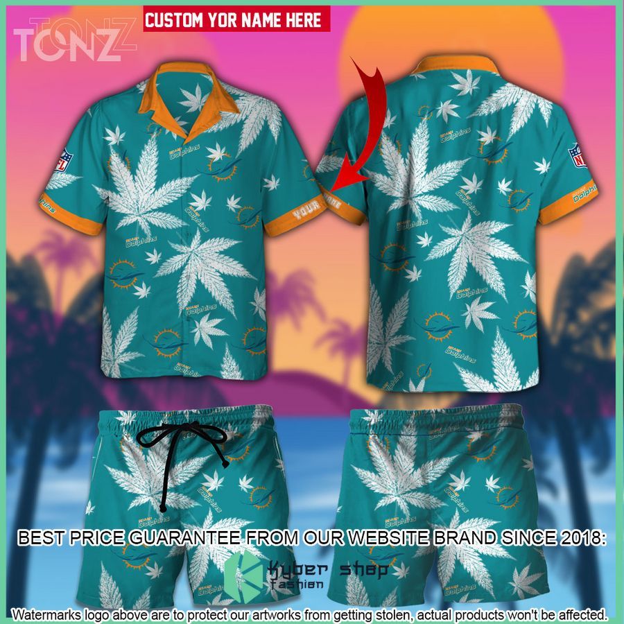 personalized nfl weed cannabis miami dolphins hawaiian shirt shorts 1 436