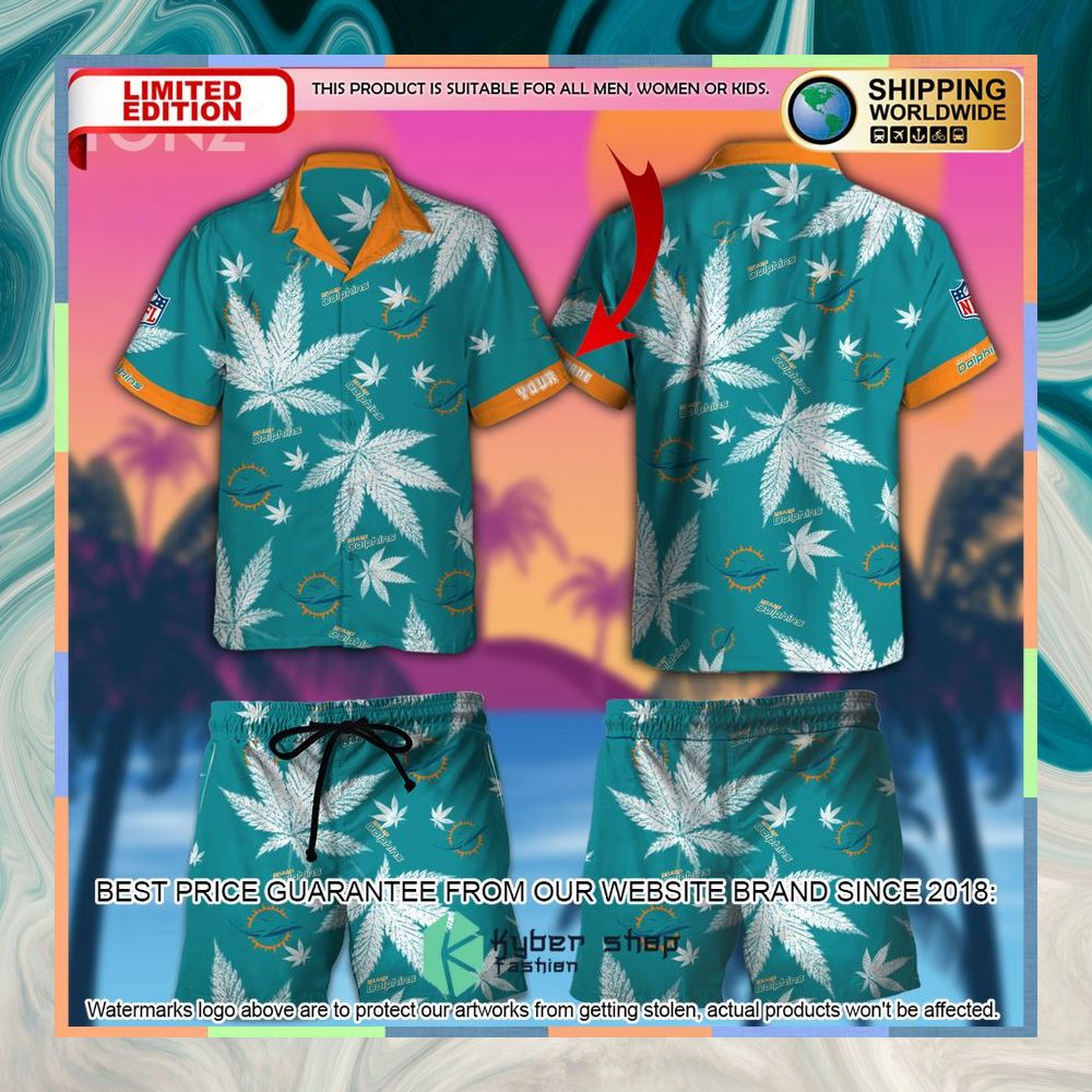 Personalized NFL Weed Cannabis Miami Dolphins Hawaiian Shirt, Shorts 3 personalized nfl weed cannabis miami dolphins hawaiian shirt shorts 1 458