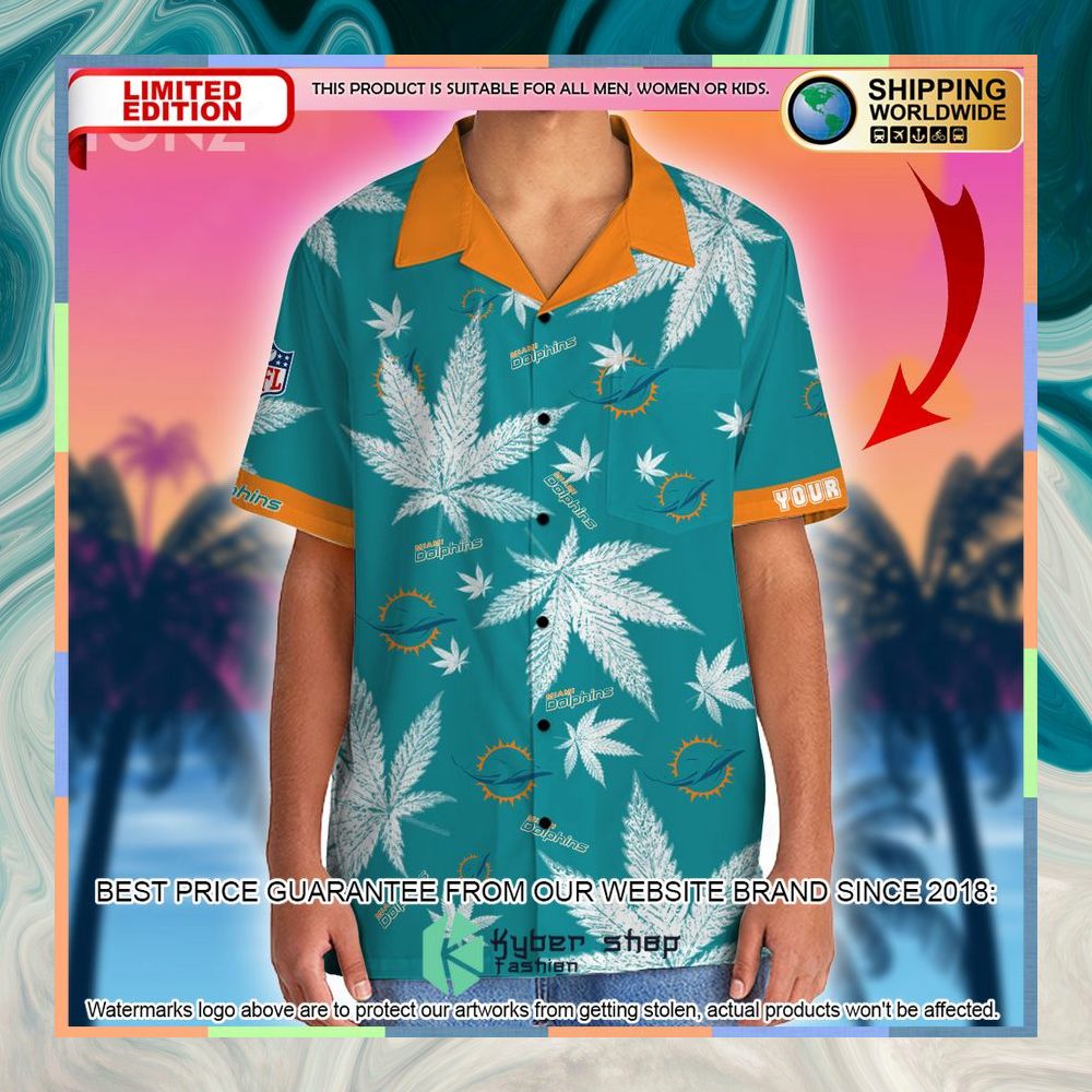 Personalized NFL Weed Cannabis Miami Dolphins Hawaiian Shirt, Shorts 4 personalized nfl weed cannabis miami dolphins hawaiian shirt shorts 2 455