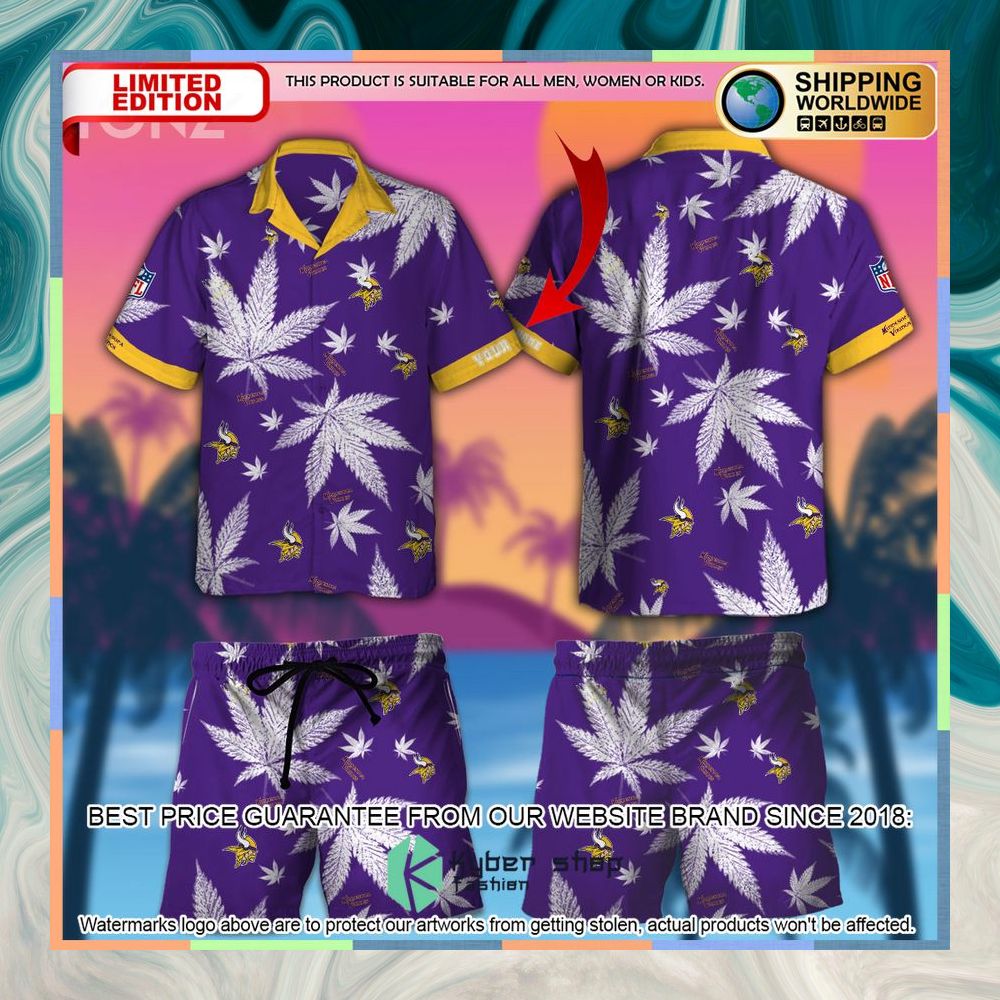 Personalized NFL Weed Cannabis Minnesota Vikings Hawaiian Shirt, Shorts 3 personalized nfl weed cannabis minnesota vikings hawaiian shirt shorts 1 292