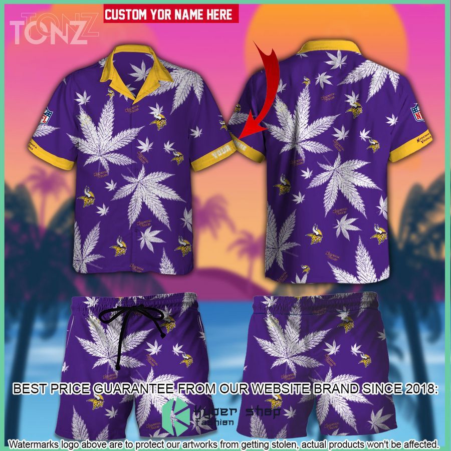 personalized nfl weed cannabis minnesota vikings hawaiian shirt shorts 1 481