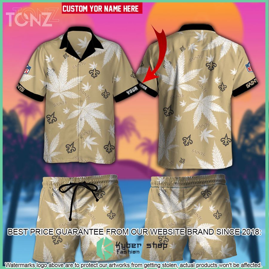 personalized nfl weed cannabis new orleans saints hawaiian shirt shorts 1 452
