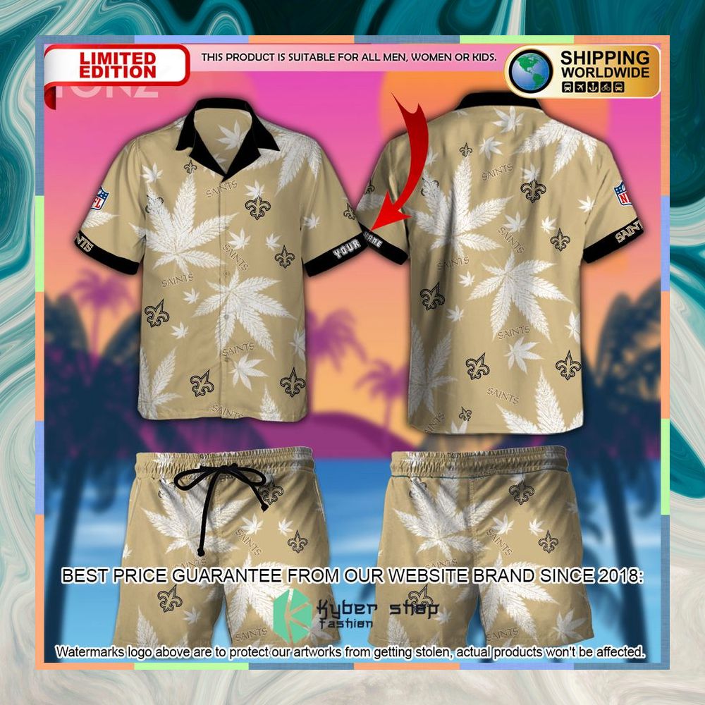 Personalized NFL Weed Cannabis New Orleans Saints Hawaiian Shirt, Shorts 3 personalized nfl weed cannabis new orleans saints hawaiian shirt shorts 1 711