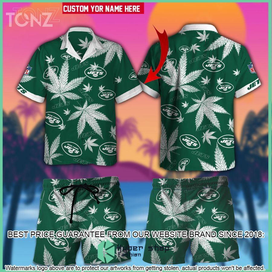 personalized nfl weed cannabis new york jets hawaiian shirt shorts 1 767