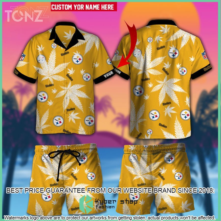 personalized nfl weed cannabis pittsburgh steelers hawaiian shirt shorts 1 800