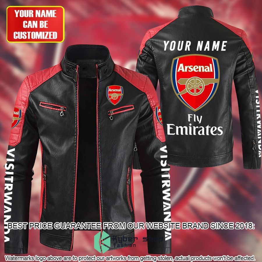 personaziled arsenal fc fly emirates color motor block leather jacket 1 781