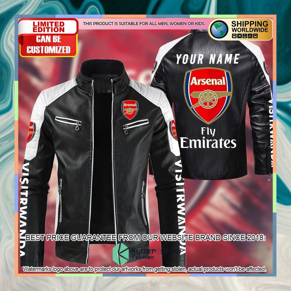 Personaziled Arsenal FC Fly Emirates white Color Motor Block Leather Jacket 5 personaziled arsenal fc fly emirates white color motor block leather jacket 1 447