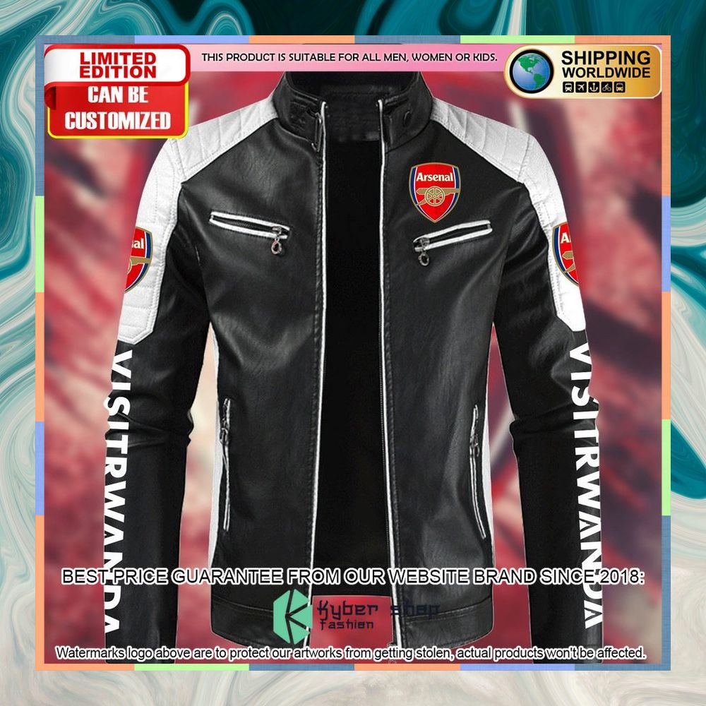 Personaziled Arsenal FC Fly Emirates white Color Motor Block Leather Jacket 7 personaziled arsenal fc fly emirates white color motor block leather jacket 3 98