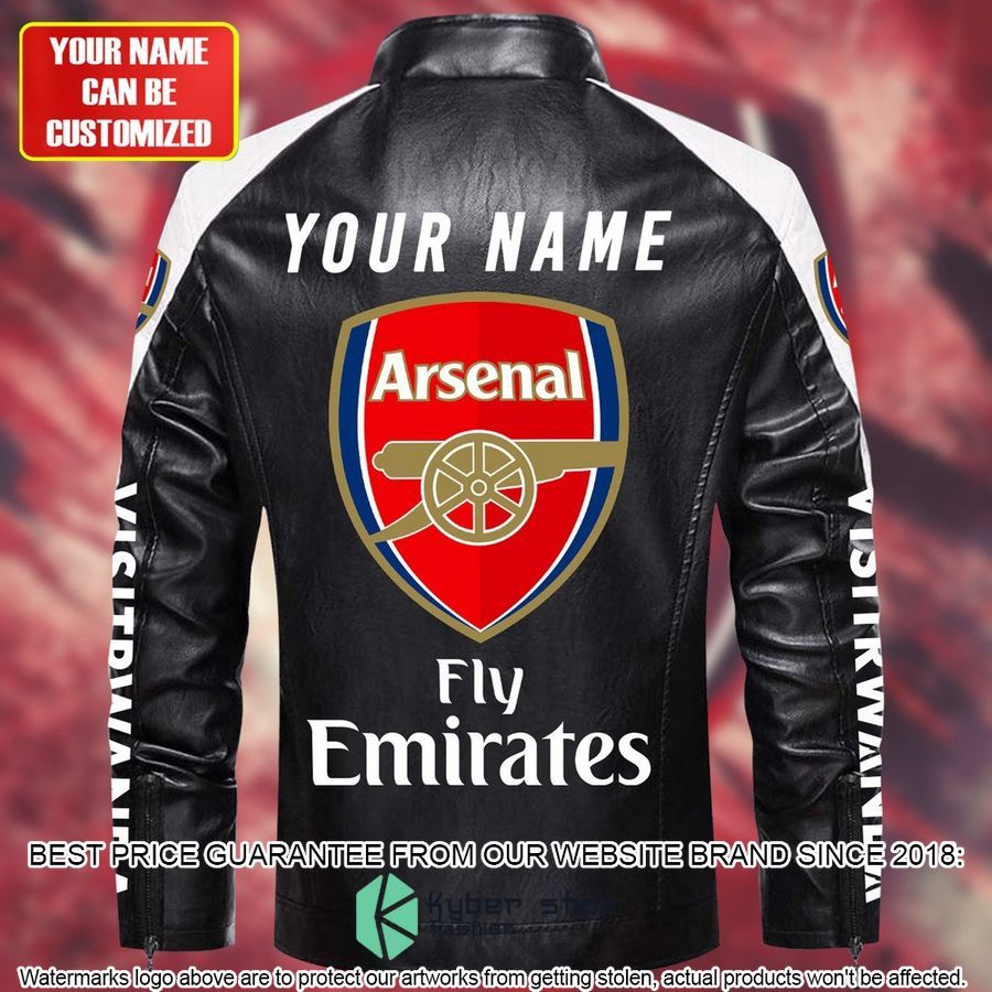 Personaziled Arsenal FC Fly Emirates white Color Motor Block Leather Jacket 4 personaziled arsenal fc fly emirates white color motor block leather jacket 4 392