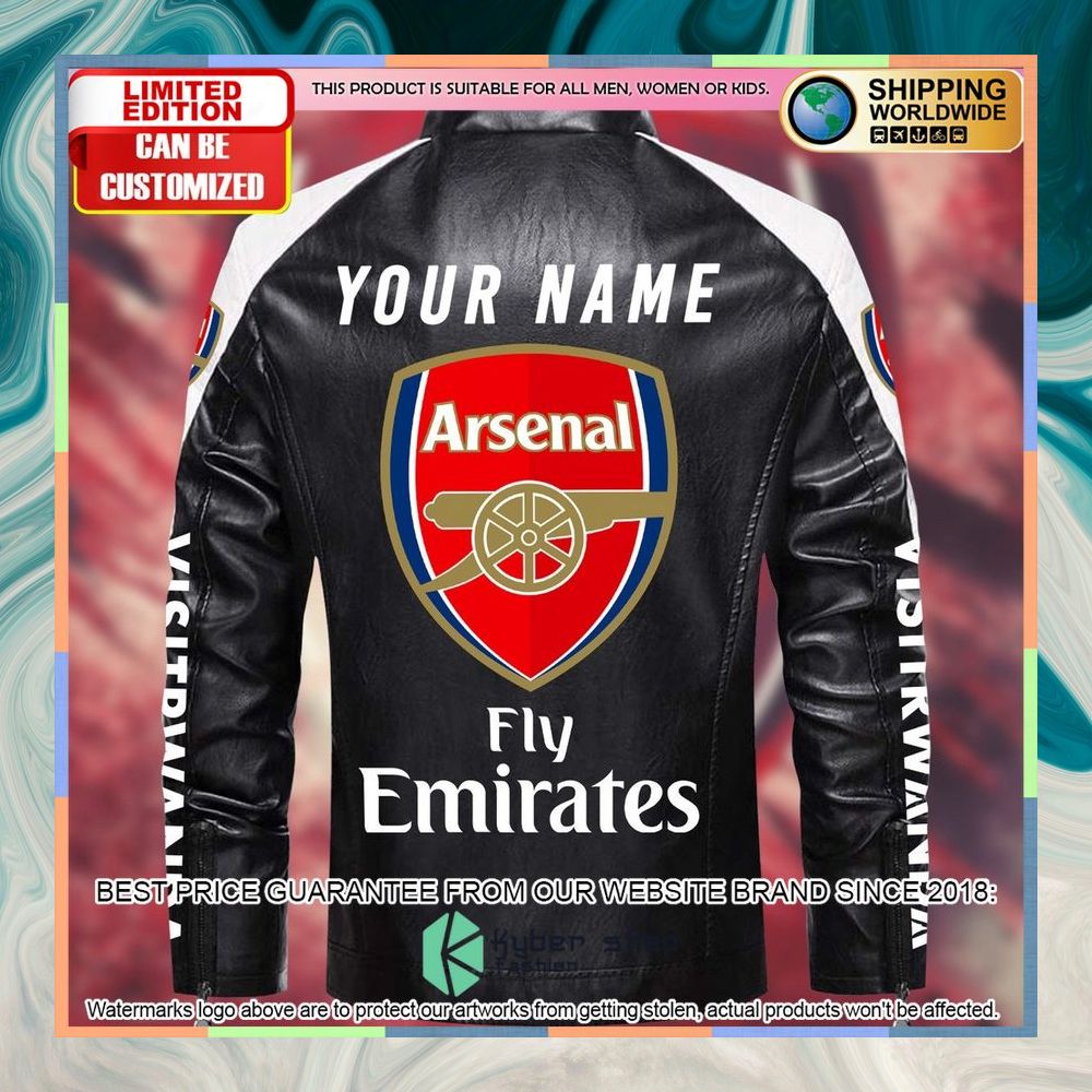 Personaziled Arsenal FC Fly Emirates white Color Motor Block Leather Jacket 8 personaziled arsenal fc fly emirates white color motor block leather jacket 4 998