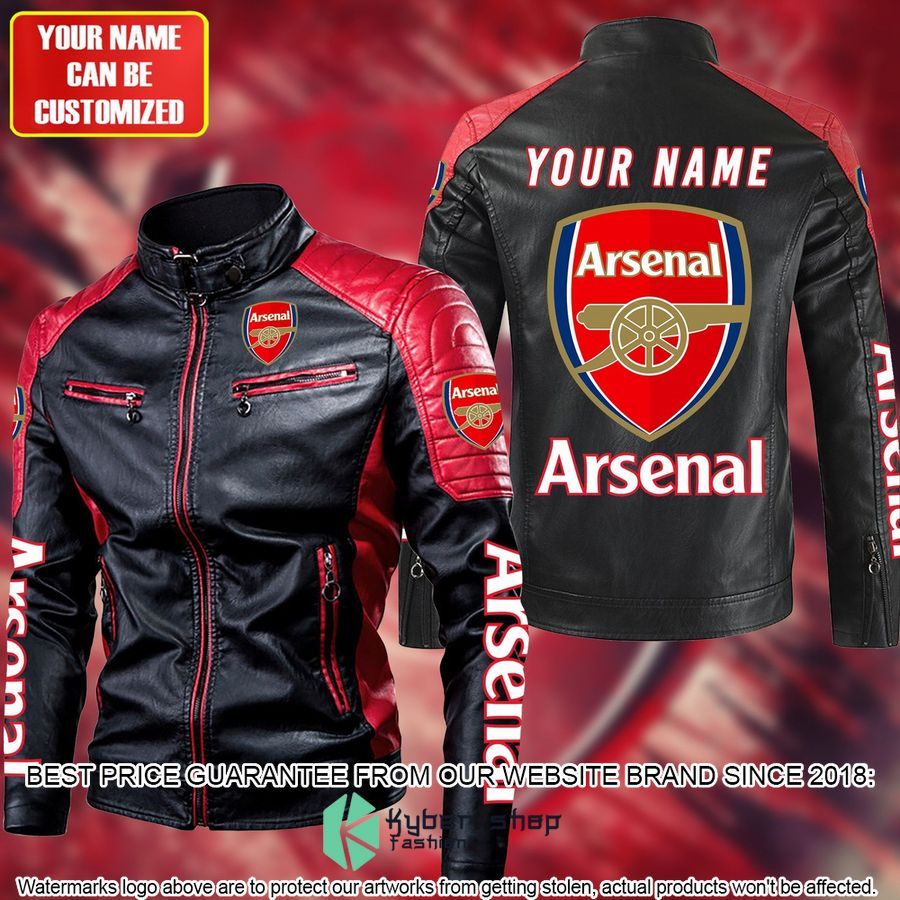 personaziled arsenal fc red color motor block leather jacket 1 68