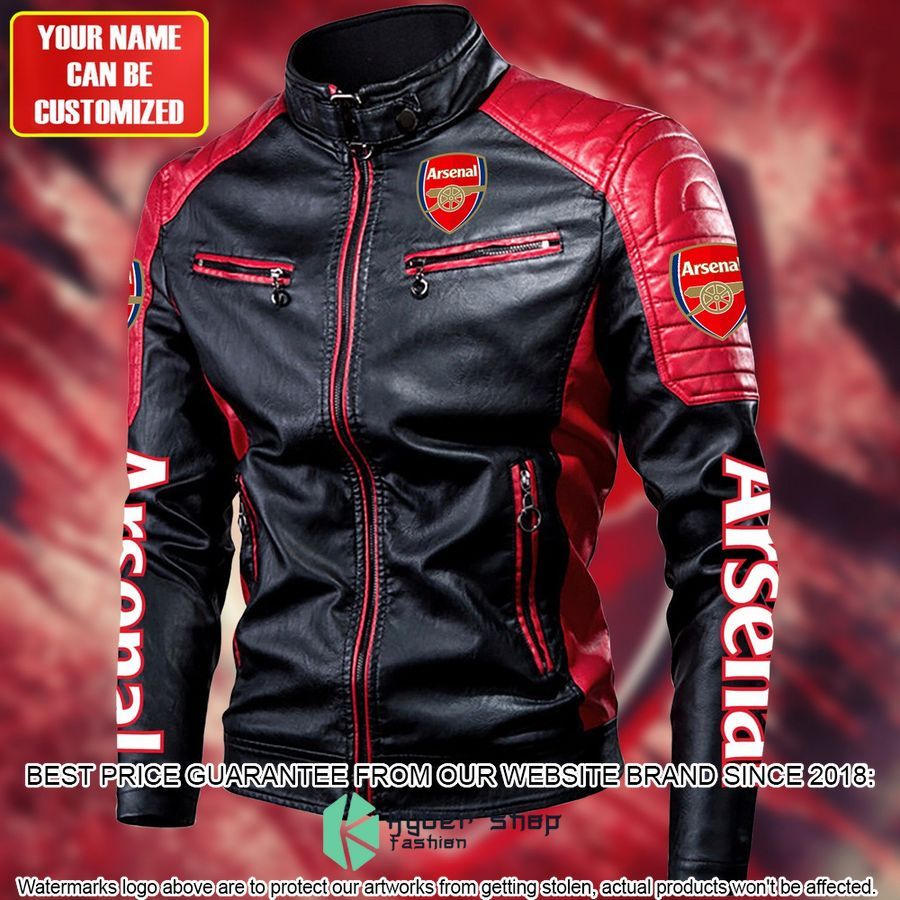 personaziled arsenal fc red color motor block leather jacket 2 974