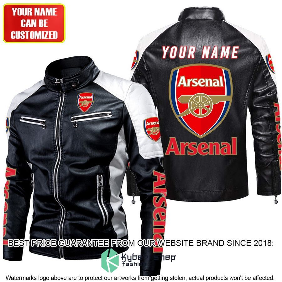 personaziled arsenal fc white color motor block leather jacket 2 274