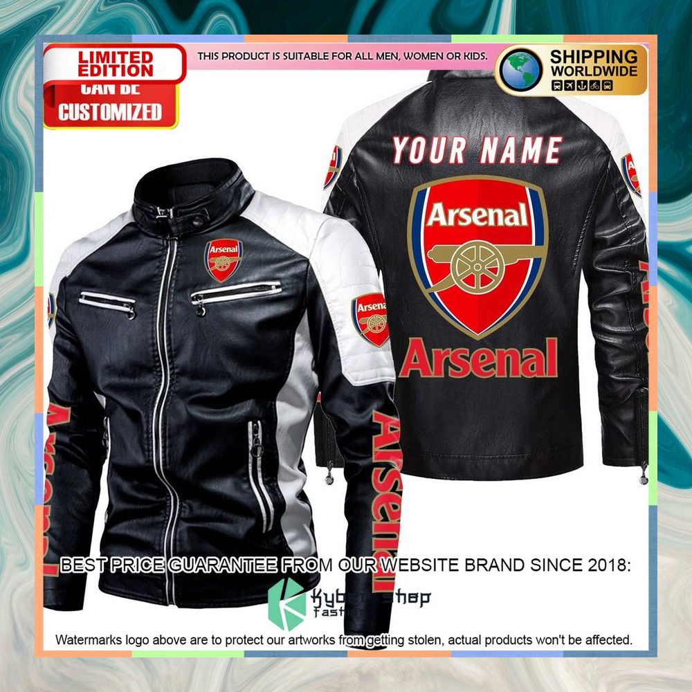 Personaziled Arsenal FC white Color Motor Block Leather Jacket 5 personaziled arsenal fc white color motor block leather jacket 2 388