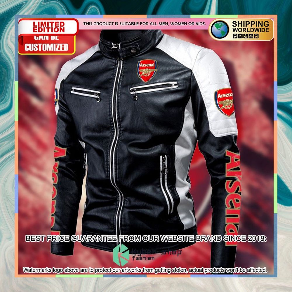 Personaziled Arsenal FC white Color Motor Block Leather Jacket 6 personaziled arsenal fc white color motor block leather jacket 3 872
