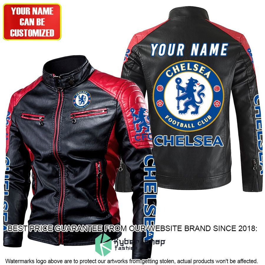 personaziled chelsea fc logo red color motor block leather jacket 2 171