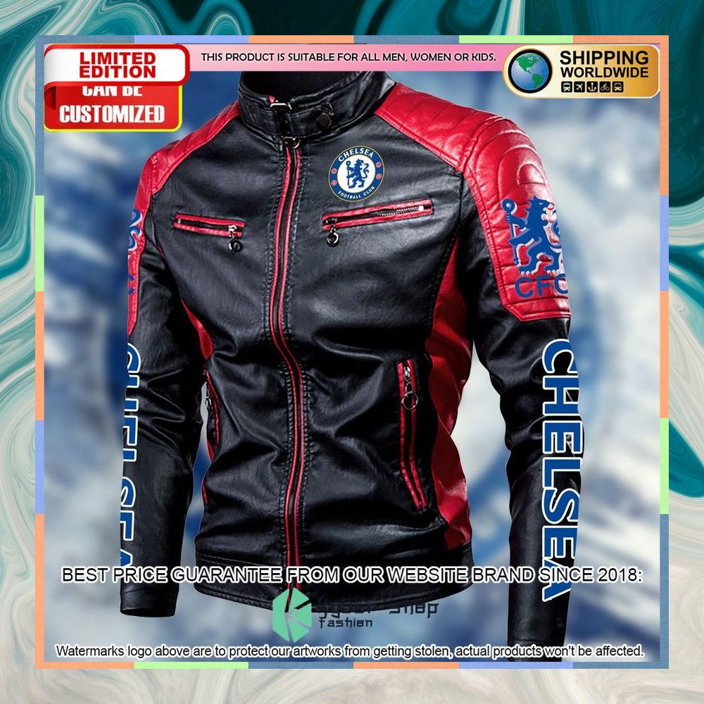 Personaziled Chelsea FC logo red Color Motor Block Leather Jacket 6 personaziled chelsea fc logo red color motor block leather jacket 3 716