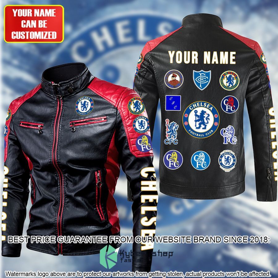 personaziled chelsea fc red color motor block leather jacket 1 881