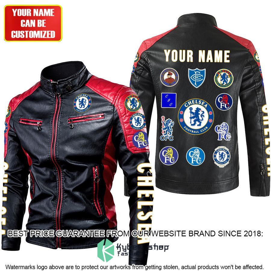 personaziled chelsea fc red color motor block leather jacket 2 696