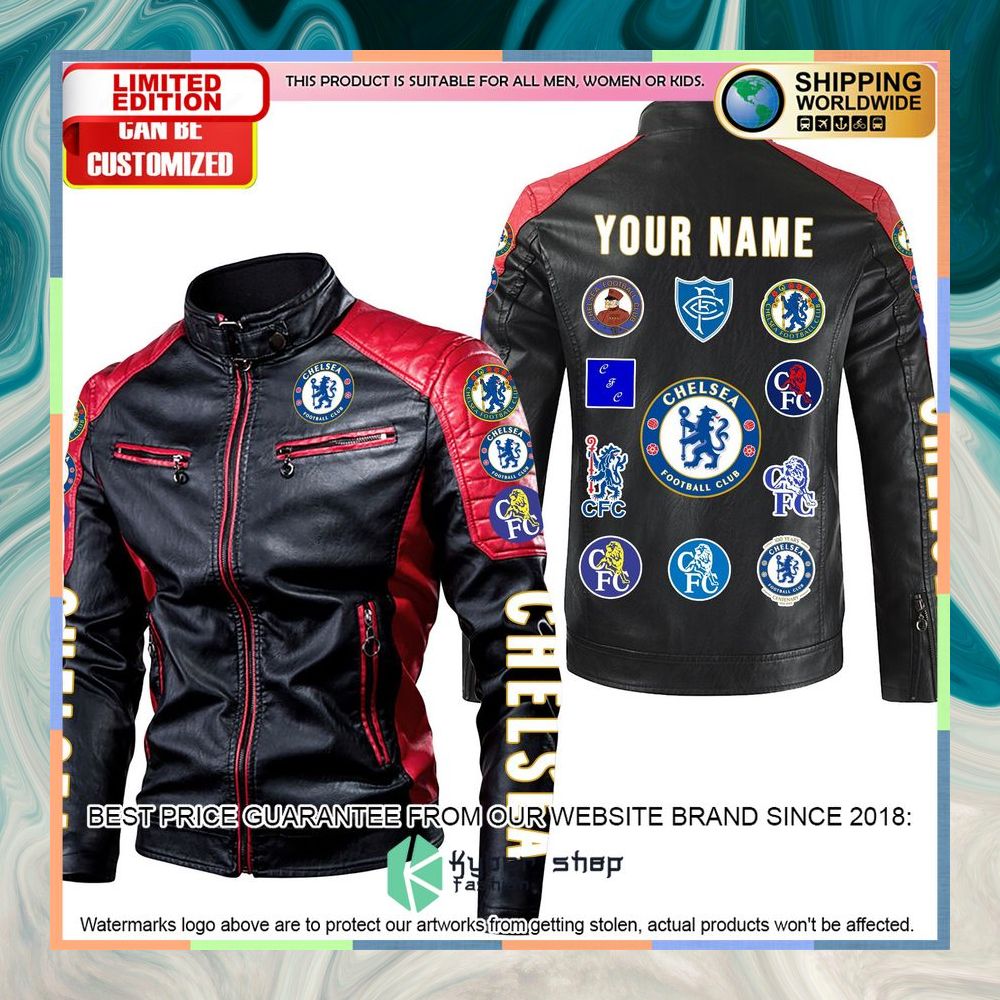 Personaziled Chelsea FC red Color Motor Block Leather Jacket 6 personaziled chelsea fc red color motor block leather jacket 2 967