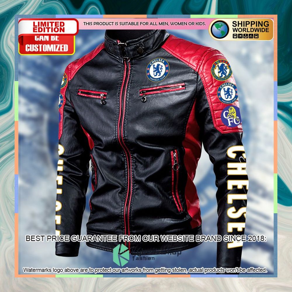 Personaziled Chelsea FC red Color Motor Block Leather Jacket 7 personaziled chelsea fc red color motor block leather jacket 3 611