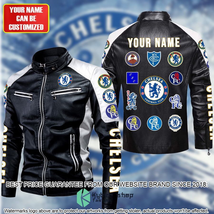 personaziled chelsea fc white color motor block leather jacket 1 336